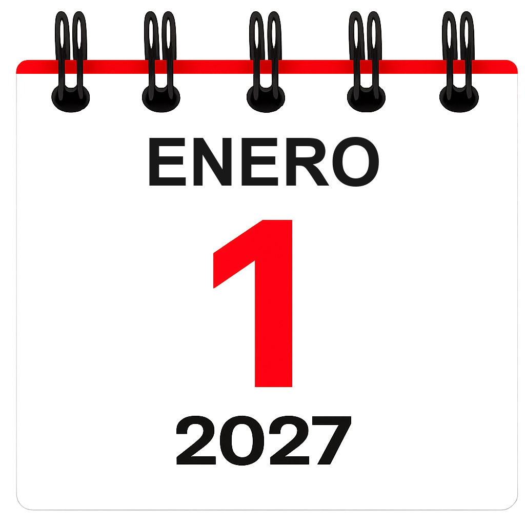 Calendario con la fecha de entrada en vigor de Verifactu — 1 de enero 2027